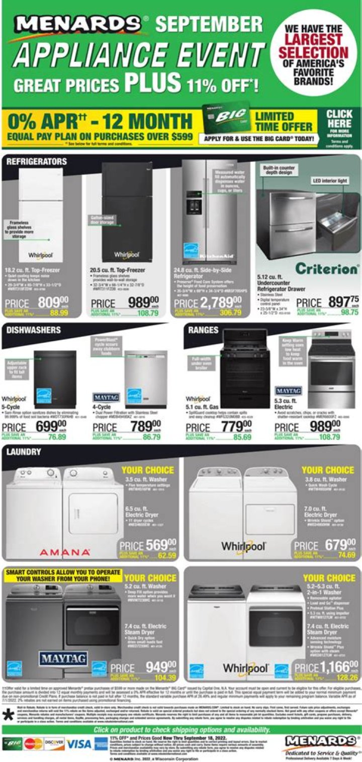 Does Menards sell appliances