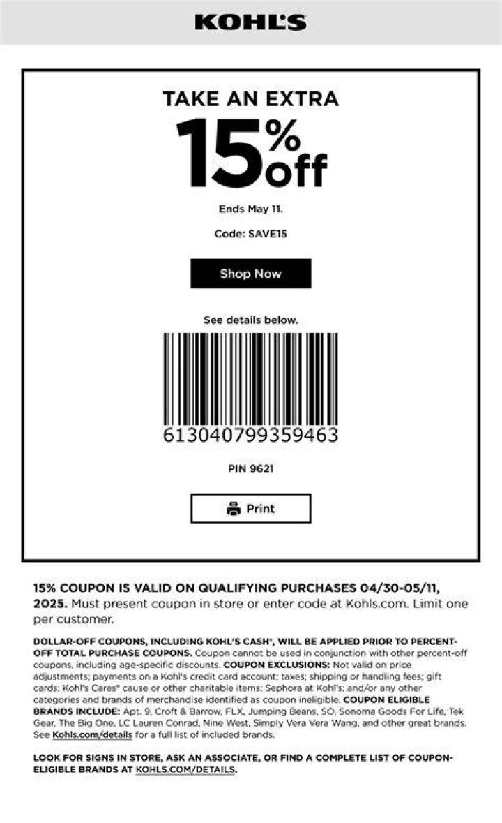 How do I get 15 off at Kohls