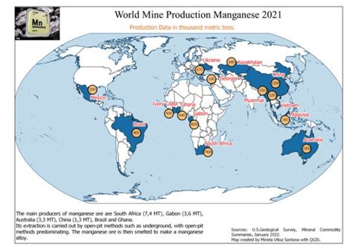 Where is manganese produced